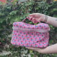 Large Quilted Cotton Toiletry Makeup Bag with Handle